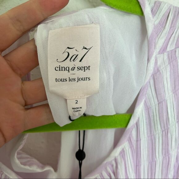 NWT Cinq A Sept Dress Lyle Striped Smocked Dress - Picture 11 of 12